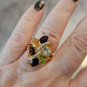 PAJ Sterling 925 Goldwash Gemstone Cocktail Ring